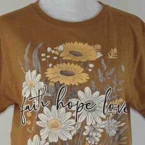 Life Apparel Women's Burnt Orange Floral Faith Hope & Love T-Shirt Size S (C1715